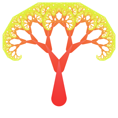 Fractal tree render, orange and yellow branching shape