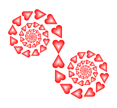 Hearts render, red heart spiral on white background