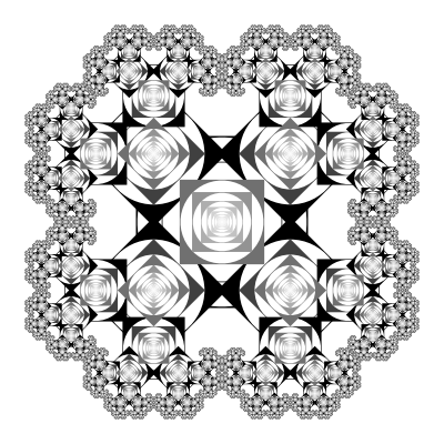 tree grey render, black and white kaleidoscope pattern of nested squares